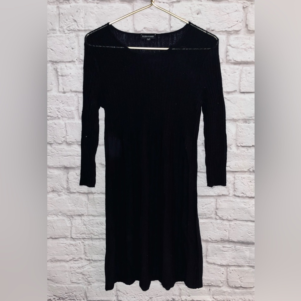 EILEEN FISHER Wool Pleated Stretch Dress sz S - Picture 2 of 8